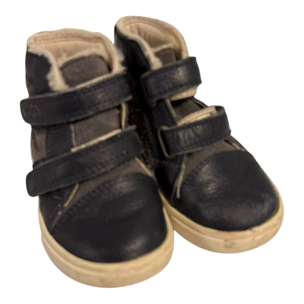 UGG Rennon II Size 7 Leather High Top Shoes Navy Blue Lined Toddler Boys Kids